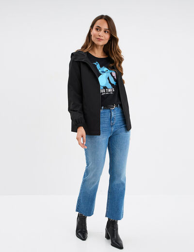 T-shirt manches courtes coton Stitch noir femme