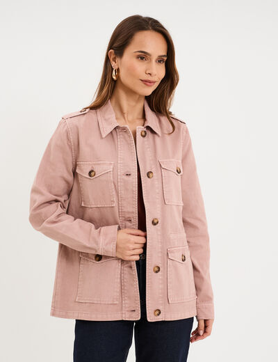 Veste boutonn&eacute;e poches &agrave; rabat rose poudr&eacute;e femme
