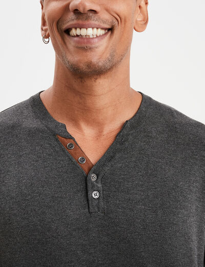 Pull col tunisien manches longues gris foncé homme