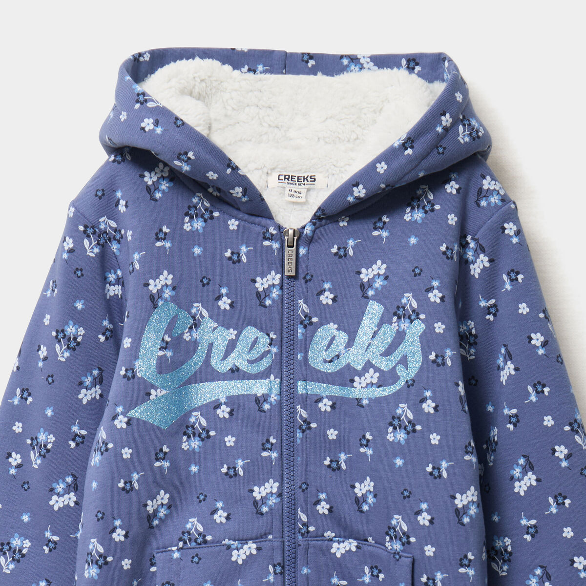 Gilet doubl&eacute; &agrave; capuche bleu gris fille