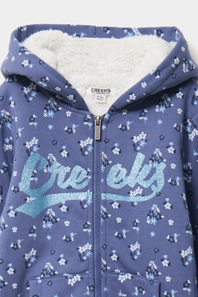 Gilet doubl&eacute; &agrave; capuche bleu gris fille