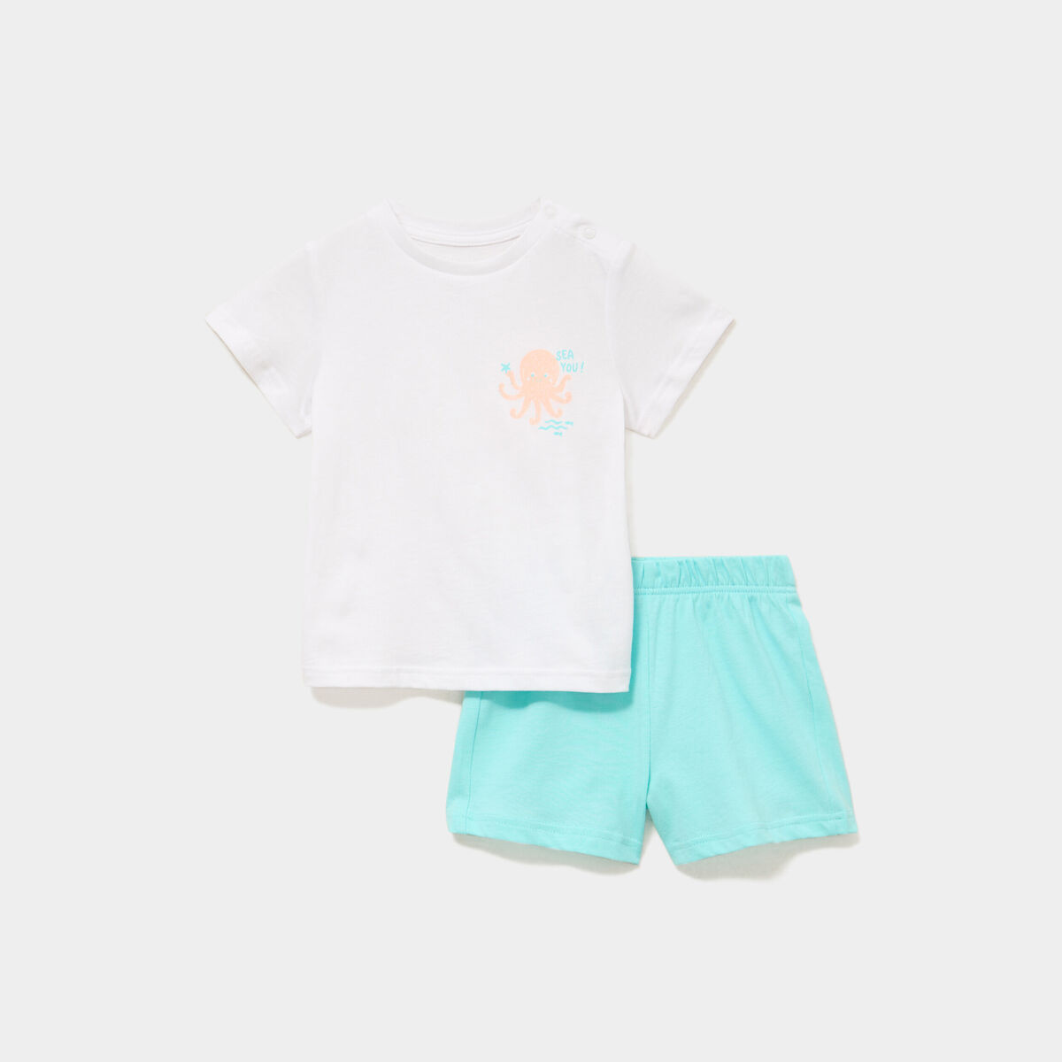 Ensemble 2 pi&egrave;ces short et t-shirt coton bleu turquoise b&eacute;b&eacute; gar&ccedil;on