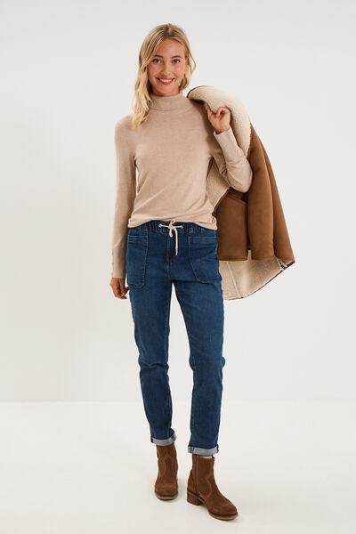 Jeans droit cropped taille &eacute;lastiqu&eacute;e bleu femme