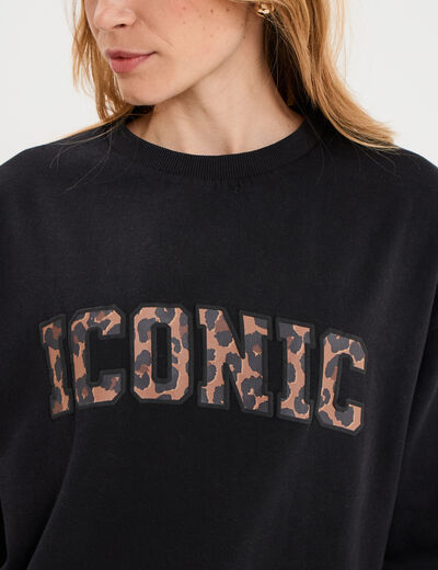 Sweat col rond manches longues noir femme
