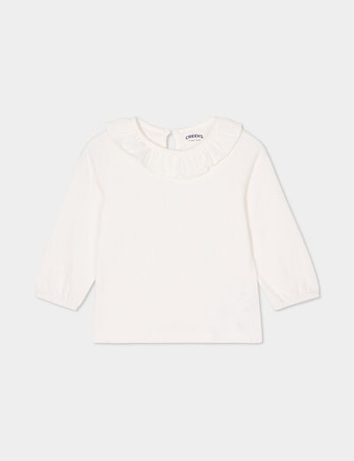 T-shirt col à volants coton Creeks blanc bébé fille