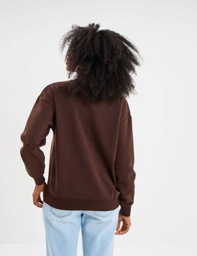 Sweat col rond manches longues marron fonc&eacute; femme
