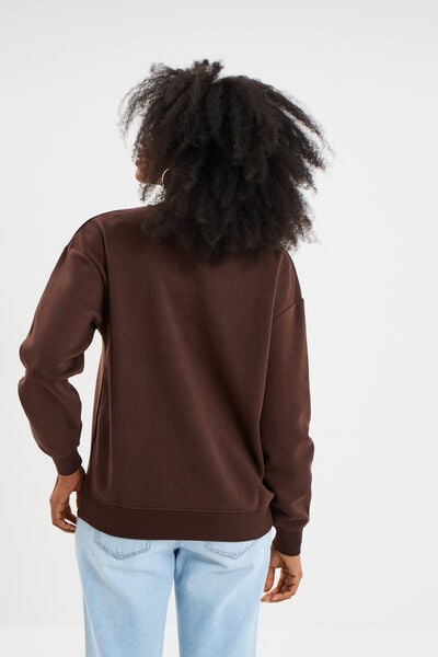 Sweat col rond manches longues marron fonc&eacute; femme