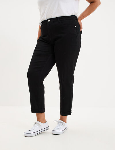 Jeans mom cropped taille haute denim noir femme grande taille