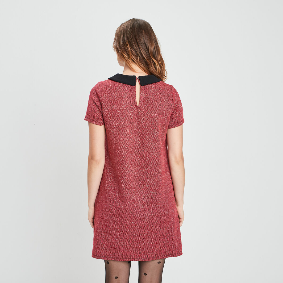 Robe évasée col claudine rouge femme