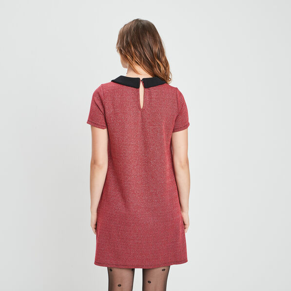 Robe évasée col claudine rouge femme