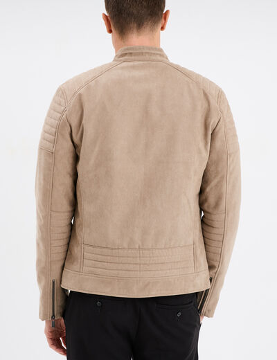 Blouson motard suédine doublé taupe homme