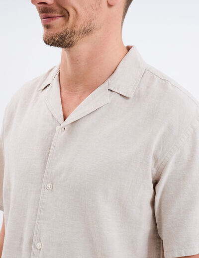 Chemise manches courtes mélange lin gris clair homme