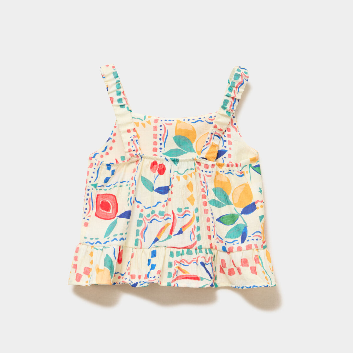 Blouse &agrave; larges bretelles et volants beige fille