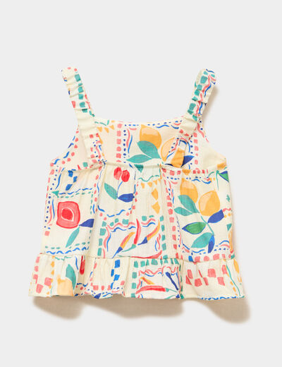 Blouse &agrave; larges bretelles et volants beige fille