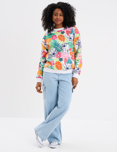 Sweat col rond manches longues Stitch multicolore femme