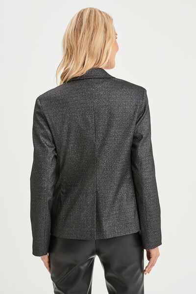 Veste blazer droite fils métallisés noir femme
