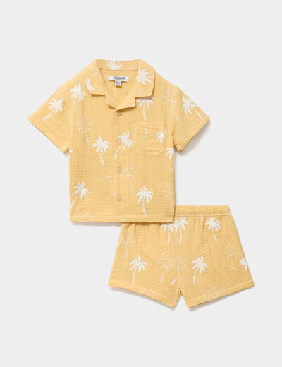 Ensemble short et chemise gaze de coton jaune b&eacute;b&eacute; gar&ccedil;on