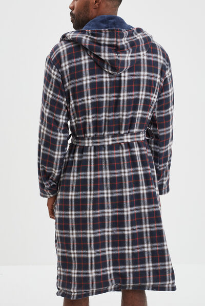 Peignoir doublé à capuche et ceinture bleu marine homme