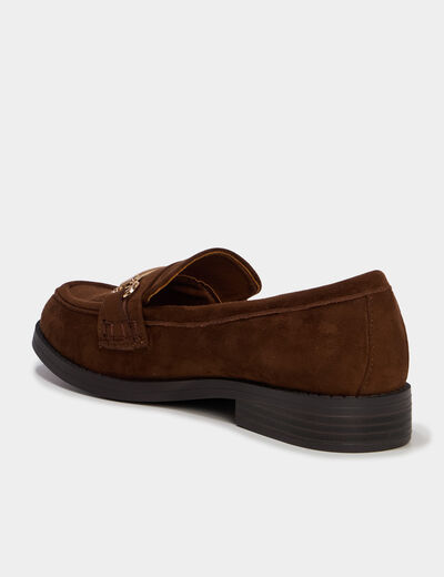 Mocassins effet su&eacute;dine avec ornements marron femme