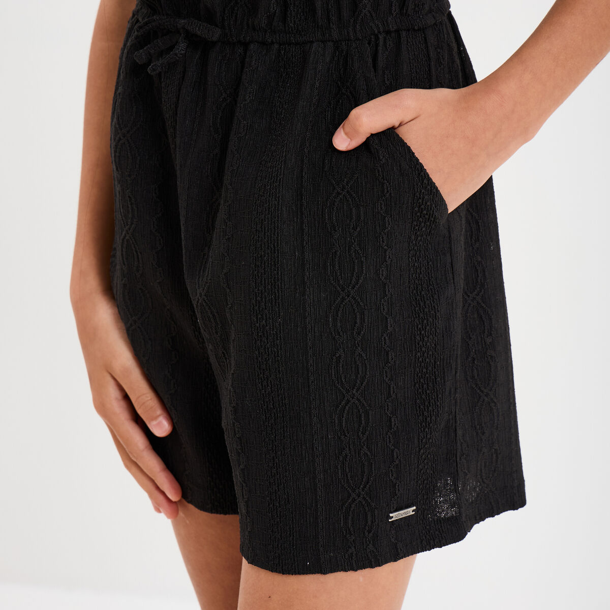 Combishort bretelles &agrave; volants noir fille
