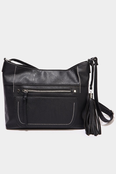 Sac en bandouli&egrave;re avec pampille noir femme