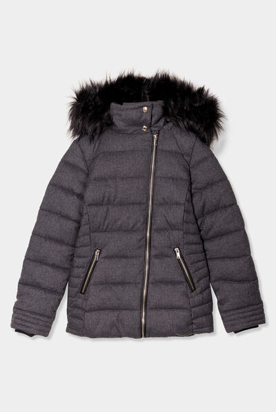 Doudoune cintrée à capuche gris foncé femme