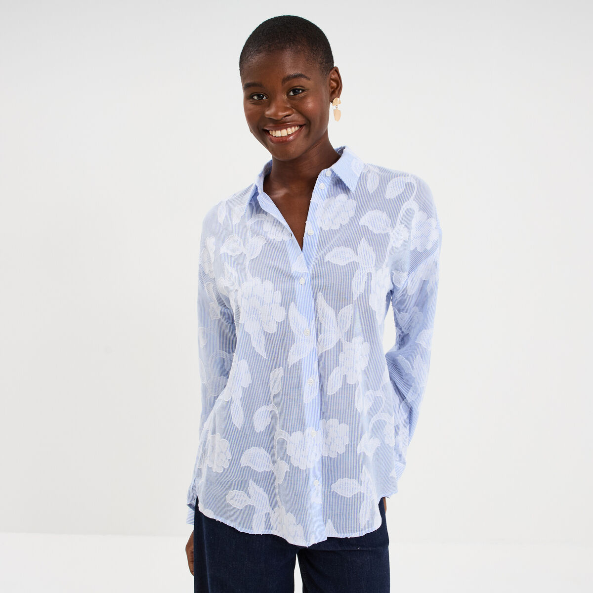 Chemise manches longues coton blanc femme