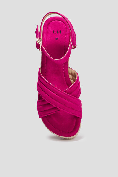 Sandales compensées brides croisées rose femme