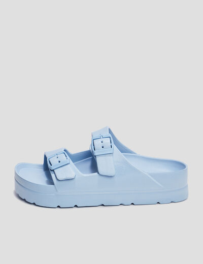 Mules de plage plateformes bleu femme