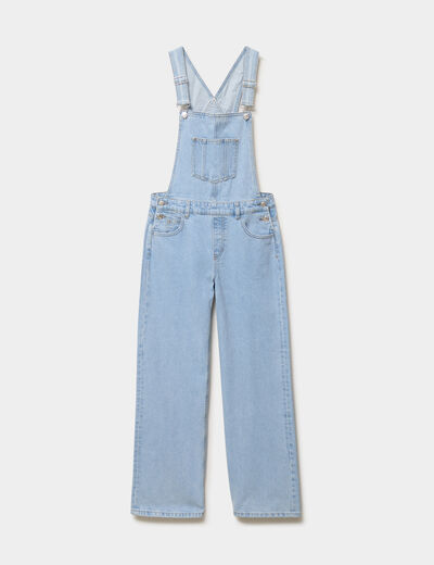 Salopette en jean jambe large coton denim triple stone femme