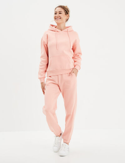 Pantalon jogging droit molleton rose poudrée femme