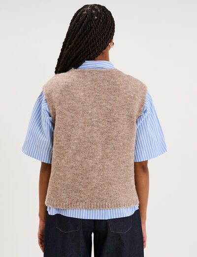 Gilet sans manches col en V beige femme