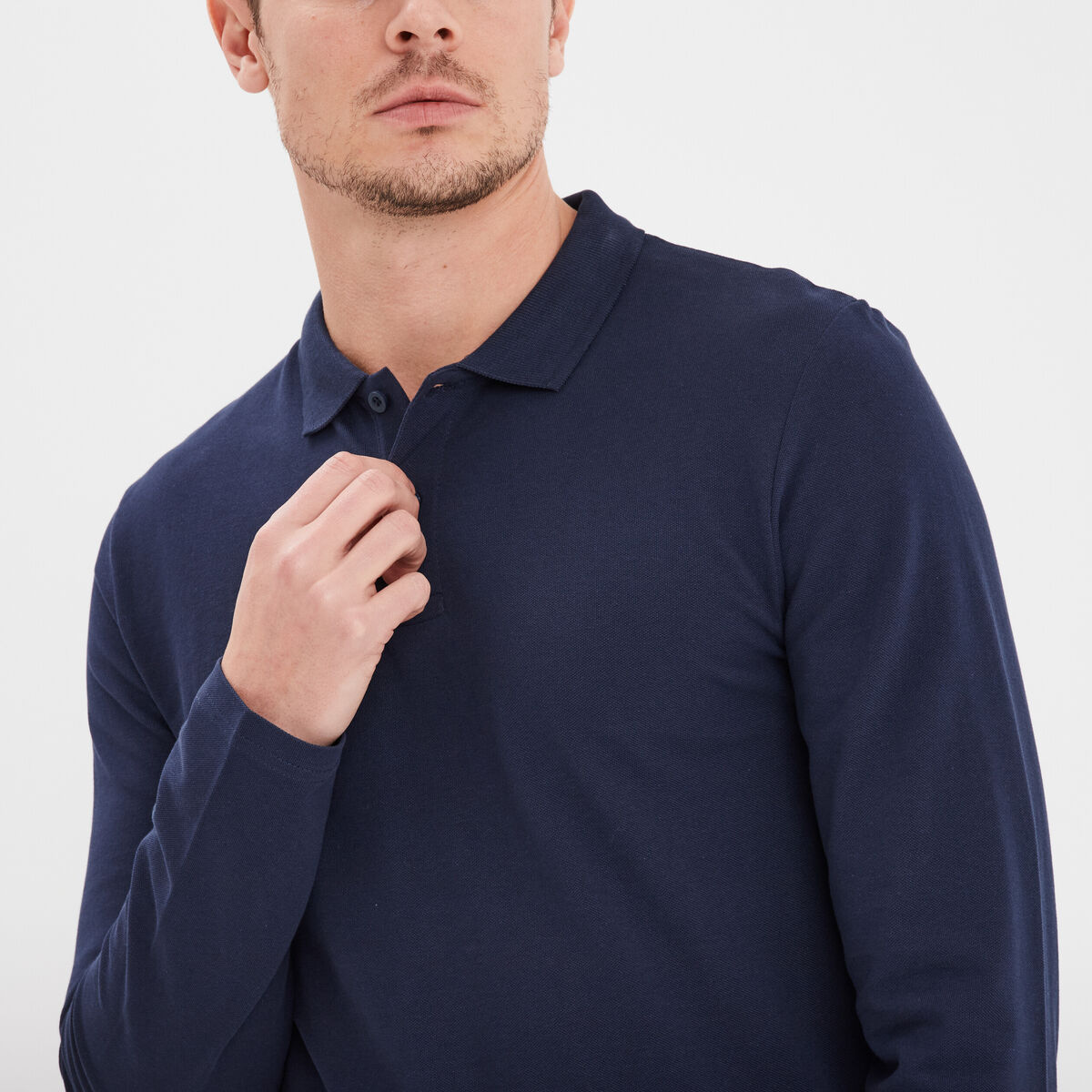 Polo manches longues en coton bleu marine homme