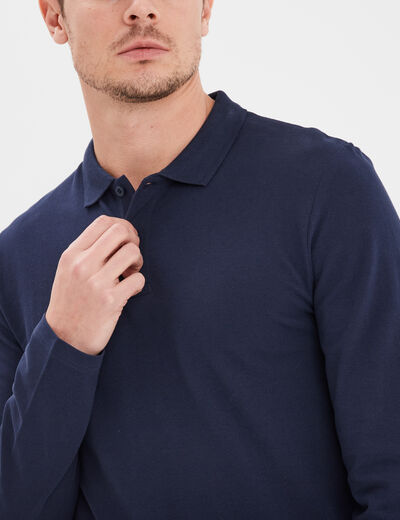 Polo manches longues en coton bleu marine homme