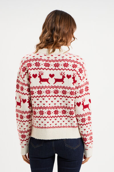 Pull de No&euml;l manches longues ecru femme