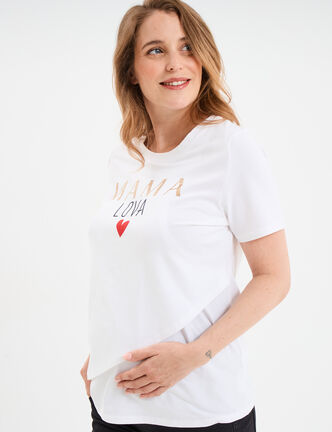 T-shirt manches courtes allaitement blanc femme maternité