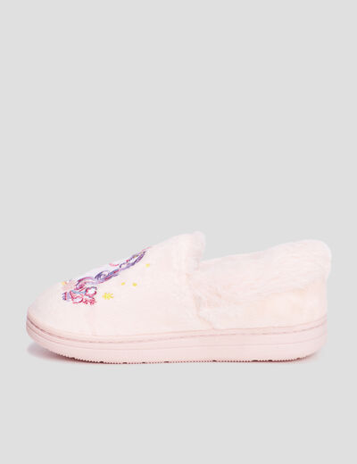Chaussons brodés fourrés rose fille