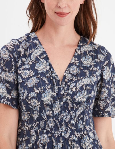 Robe longue empire taille smockée Creeks bleu marine femme