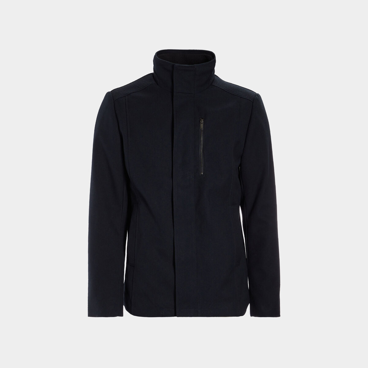 Veste droite courte zippée col montant bleu marine homme