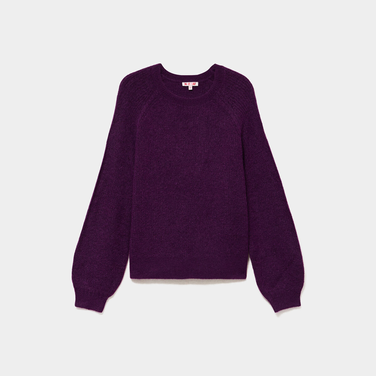 Pull col rond manches longues violet fonc&eacute; femme