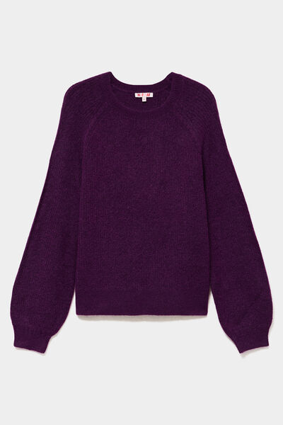 Pull col rond manches longues violet fonc&eacute; femme