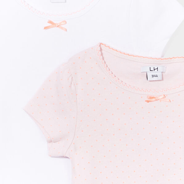 Lot de 2 T-shirts col rond rose clair fille