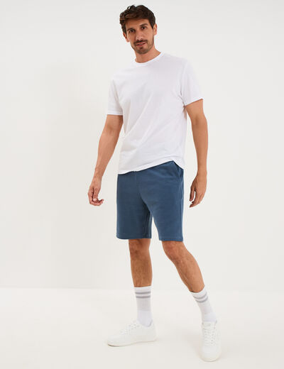 Bermuda textur&eacute; coupe droite coton bleu gris homme