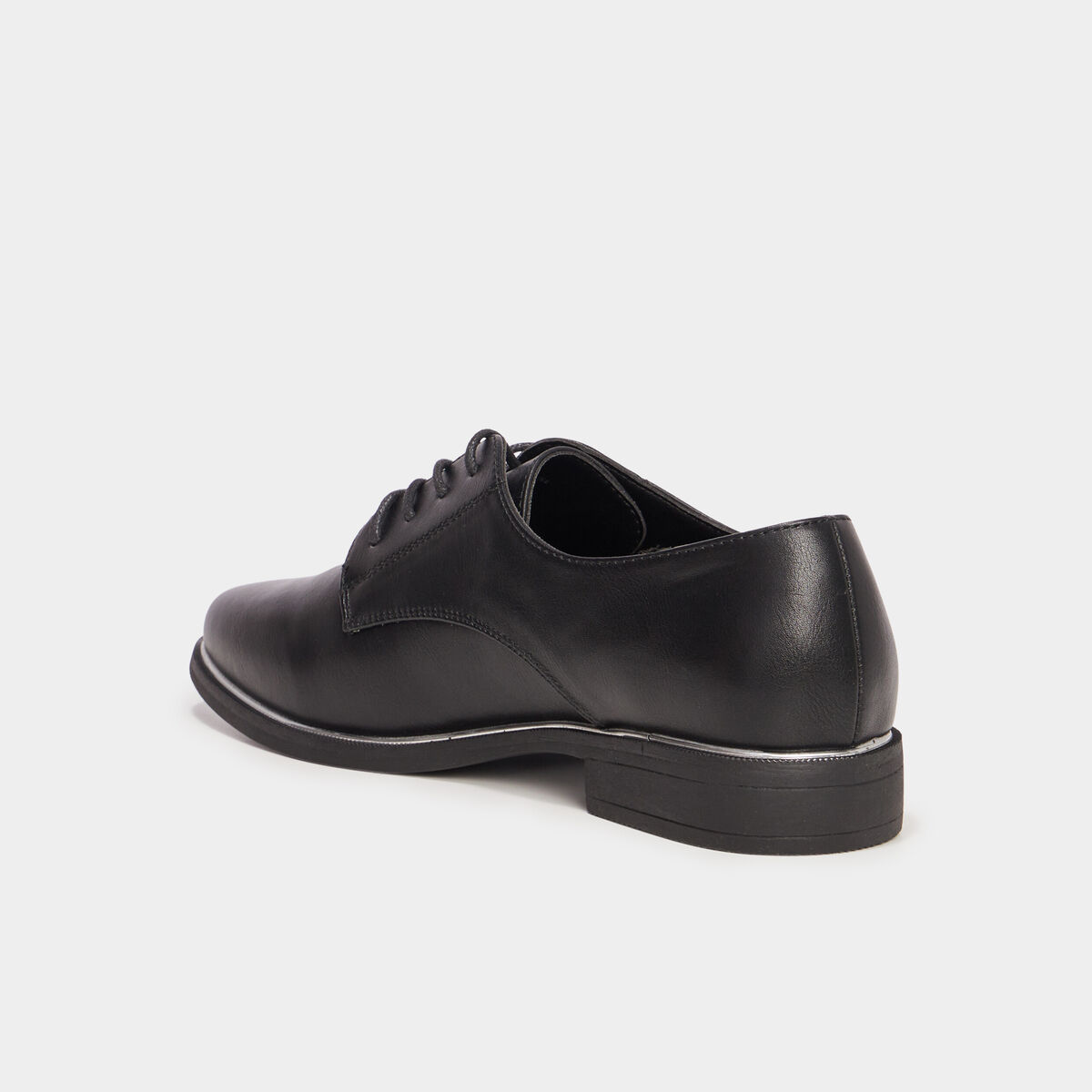Derbies liser&eacute;s m&eacute;tallis&eacute;s talon plat noir femme