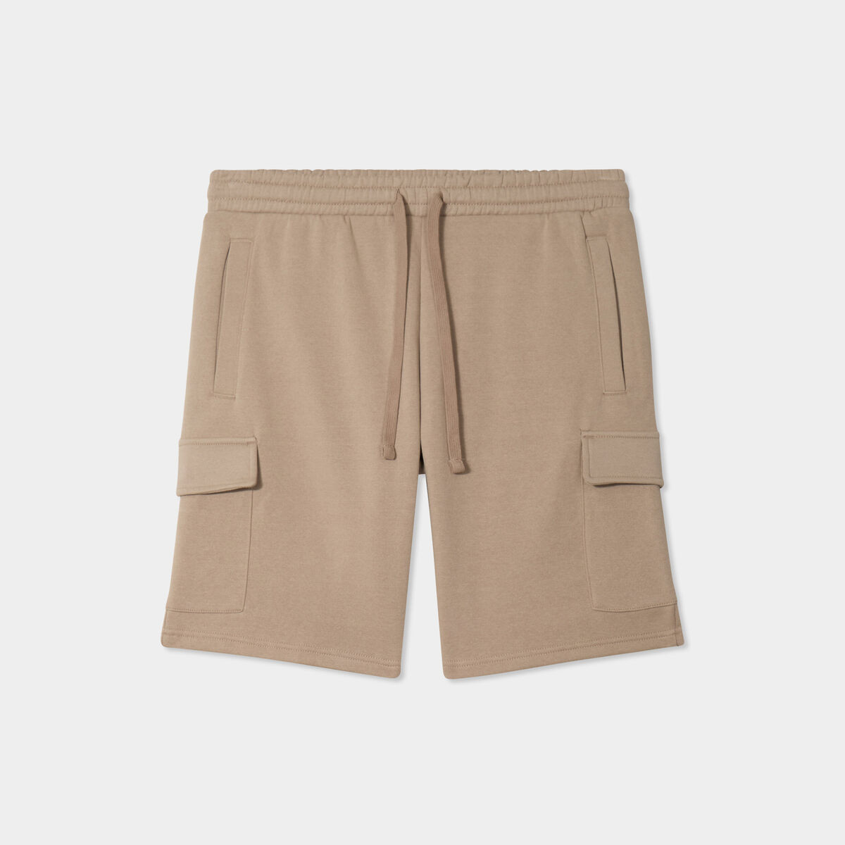 Bermuda cargo molleton taille &eacute;lastiqu&eacute;e taupe homme