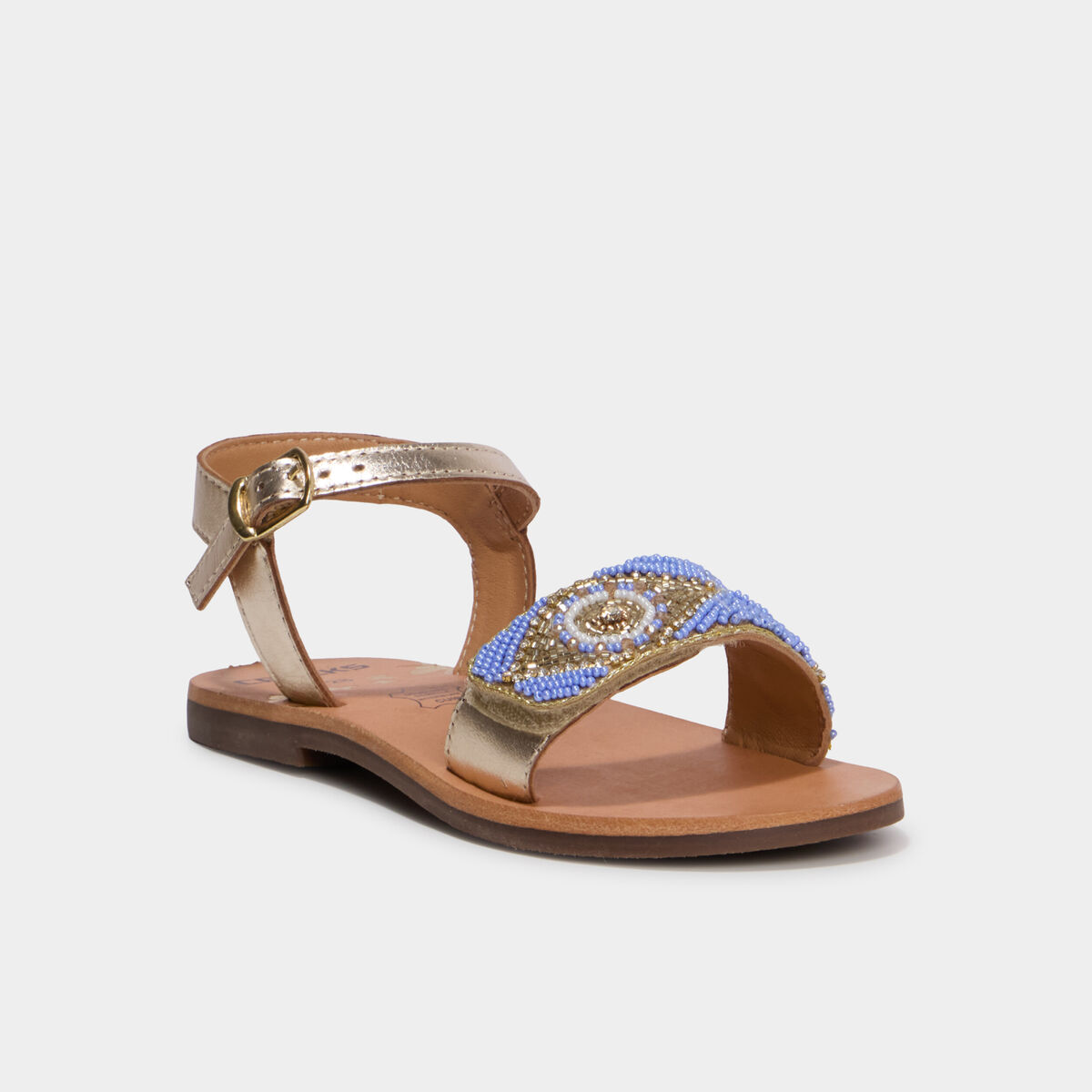 Sandales avec perles en cuir jaune or fille