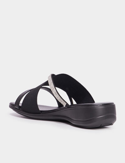 Mules brides crois&eacute;es &agrave; strass noir femme