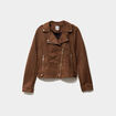 Veste courte esprit biker effet suédine camel femme