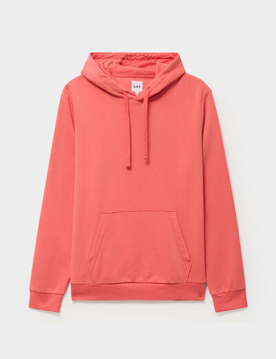 Sweat molleton &agrave; capuche hoodie rouge corail homme