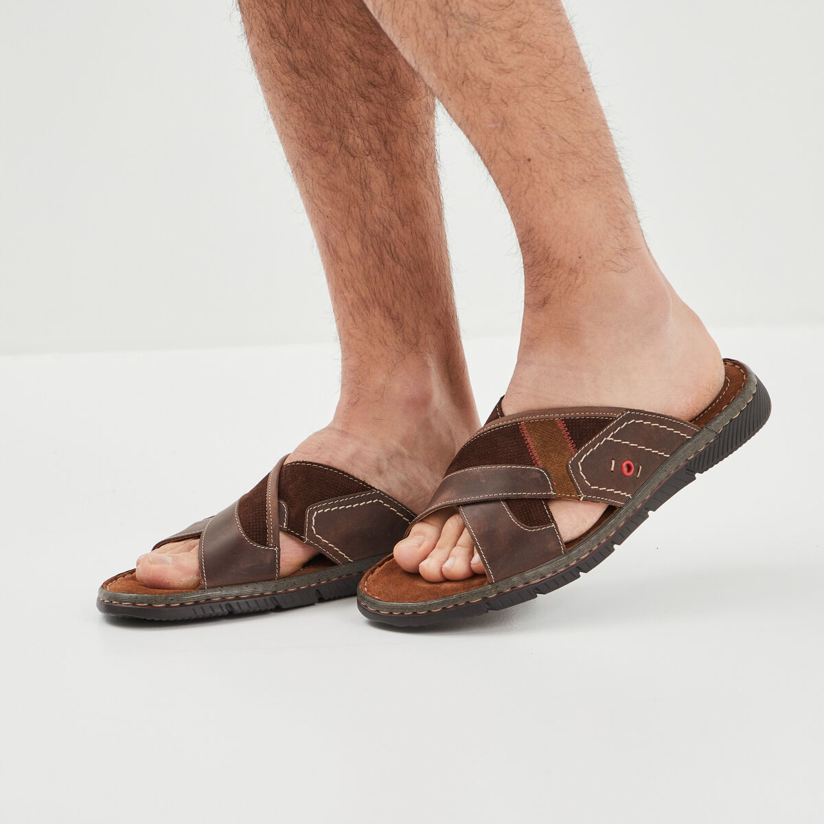 Mules en cuir marron homme